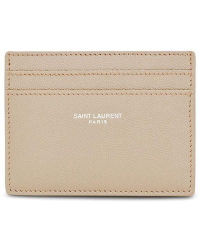 Saint Laurent Beige Leather Cardholder - Natural