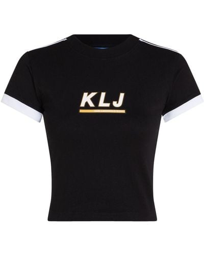 Karl Lagerfeld Cropped T-shirt Met Logoprint - Zwart