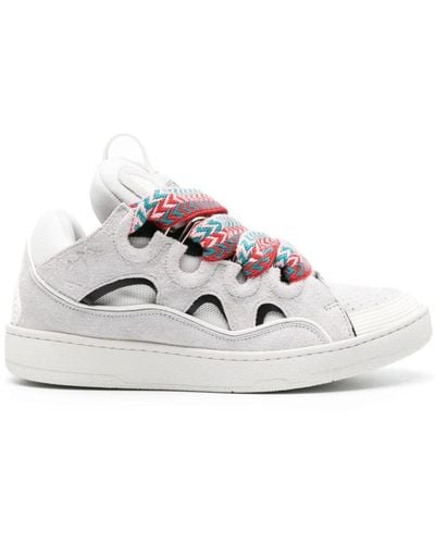 Lanvin Curb Paneled Suede Sneakers - White