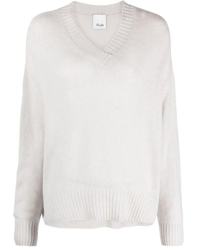 Allude V-neck Cashmere Sweater - White