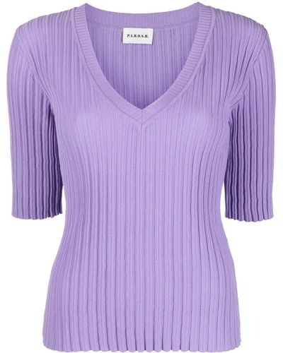 P.A.R.O.S.H. Ribbed-knit V-neck Top - Purple