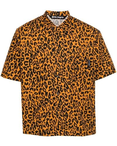 Palm Angels Leopard-Print Poplin Shirt - Brown