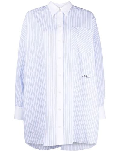 MSGM Robe-chemise rayée à imprimé graphique - Blanc