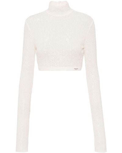 Prada Sequinned Cropped Top - White