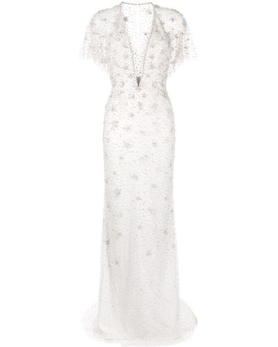 Jenny Packham Robe longue Sofie à ornements en cristal - Blanc