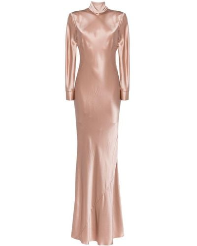 Michelle Mason Long Sleeve Silk Gown - Pink