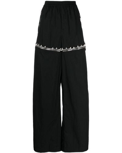 Area Crystal-embellished Wide-leg Trousers - Black