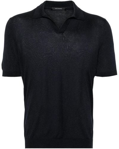Tagliatore Fine-knit Silk Polo Shirt - Black