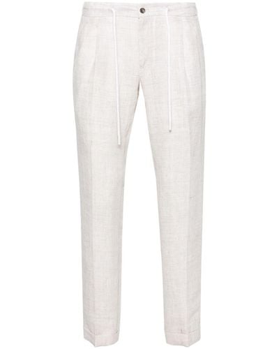 Barba Napoli Pleat-detail Linen Trousers - White