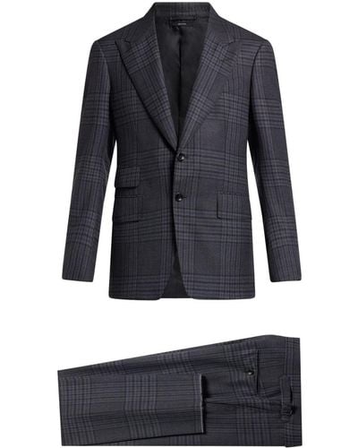 Tom Ford Einreihiger Anzug mit Karomuster - Blau