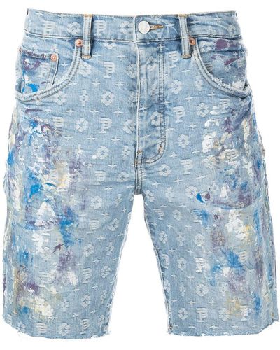 Purple Brand Jeans-Shorts mit Farbklecks-Print - Blau