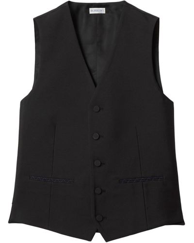 Burberry Wool-silk Blend Waistcoat - Black