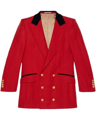 Gucci Wool And Linen Blend Blazer Jacket - Red