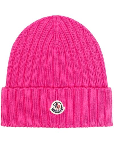 Moncler Logo-patch Ribbed Beanie - ピンク