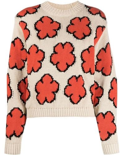 KENZO Boke Flower Intarsia-knit Sweater - Natural
