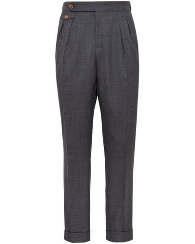Brunello Cucinelli Pressed-crease Tapered Pants - Gray