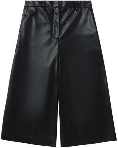 MSGM Pantalon en cuir artificiel à coupe courte - Noir