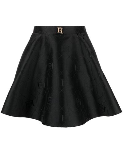 Elisabetta Franchi Monogram-jacquard Satin Miniskirt - Black
