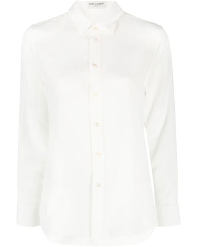 Saint Laurent Camicia bianca con colletto classico in seta - Bianco