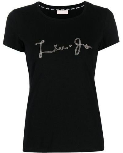 Liu Jo Camiseta con logo y apliques de strass - Negro
