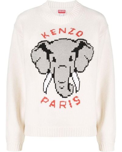 KENZO Jersey con elefante de intarsia - Gris