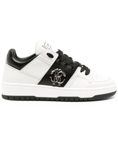 Roberto Cavalli Mirror Snake Panelled Leather Trainers - White