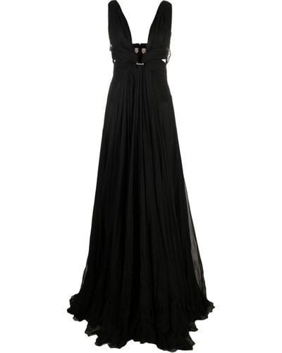 Roberto Cavalli Brooch-detail Draped Dress - Black