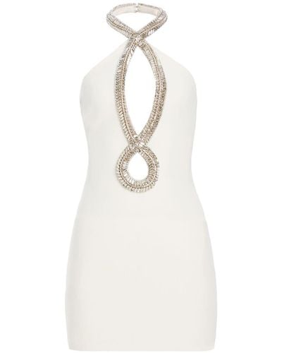 retroféte Halter Neck Embellished Off-Shoulder Short Dress - White