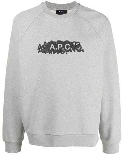 A.P.C. Logo-print Crew Neck Sweatshirt - Gray
