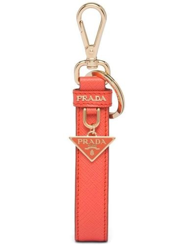 Prada Triangle-logo Leather Keychain - Red