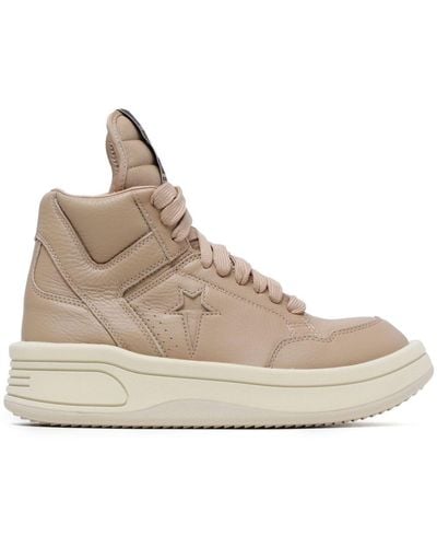 Rick Owens Panelled Leather Hi-top Trainers - Natural