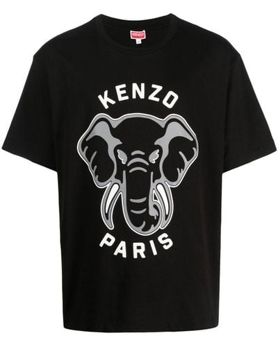 KENZO Es Baumwoll-T-Shirt mit Éléphant Varsity Jungle Print für Herren - Schwarz