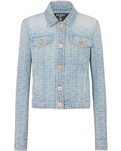 Balmain Allover Monogram Denim Jacket - Blue