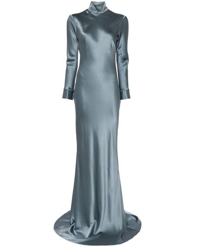 Michelle Mason Long Sleeve Silk Gown - Blue