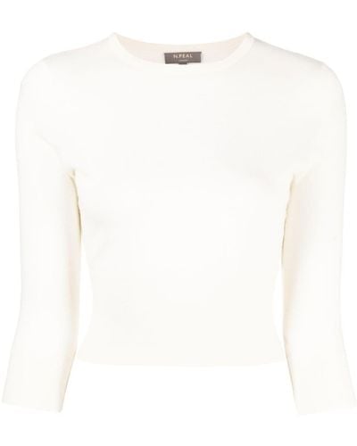 N.Peal Cashmere Fine-knit Cropped Sweater - White