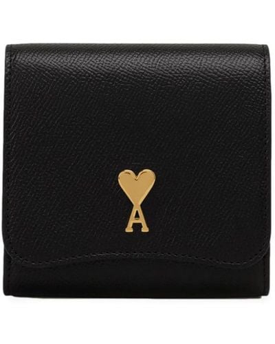 Ami Paris Paris Paris Compact Leather Wallet - Black