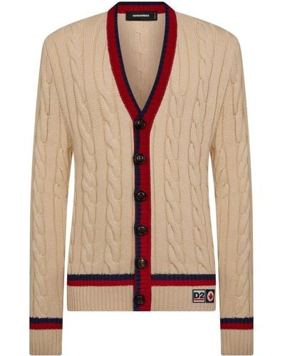 DSquared² Logo-patch Cable-knit Cardigan - Natural