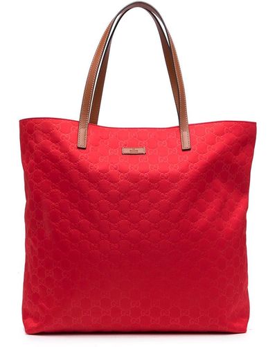 Gucci Monogram Leather Tote Bag - Red