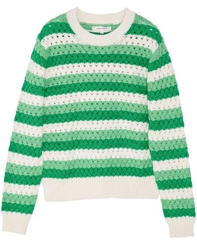 Chinti & Parker Striped Crochet Cotton Jumper - Green