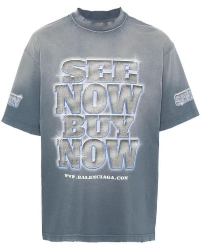 Balenciaga T-Shirt mit Slogan-Print - Blau