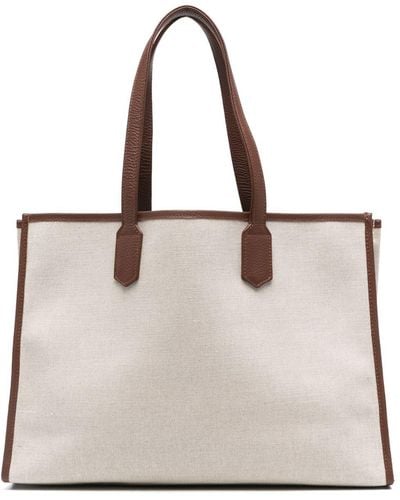 Eleventy Leather-trim Canvas Tote Bag - Natural