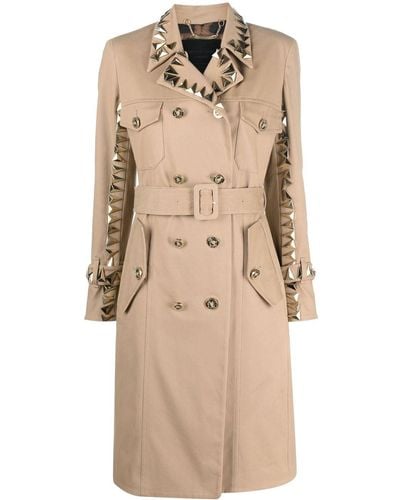 Philipp Plein Studded Belted Trench Coat - Natural