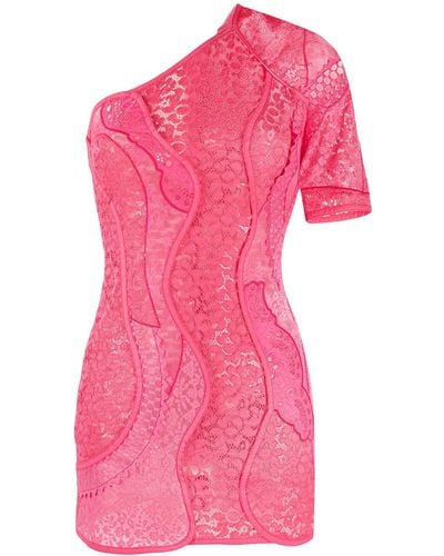 Stella McCartney One Shoulder Lace Mini Dress - Pink
