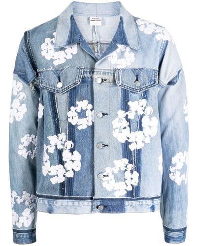 READYMADE Floral-print Patchwork Denim Jacket - Blue