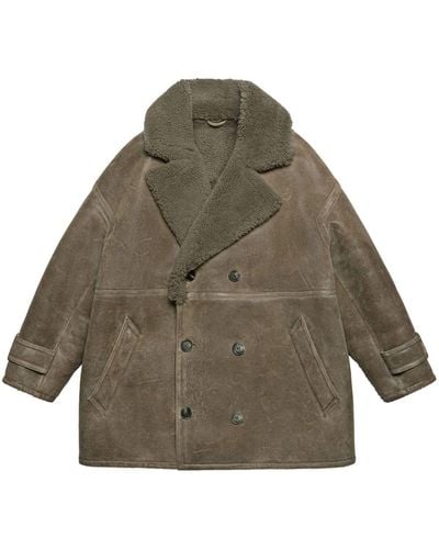 Ami Paris Double-breasted Leather Coat - Green