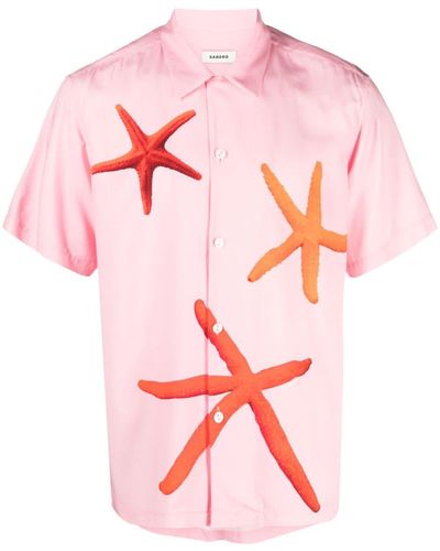 Sandro Starfish-print Short-sleeve Shirt - Pink