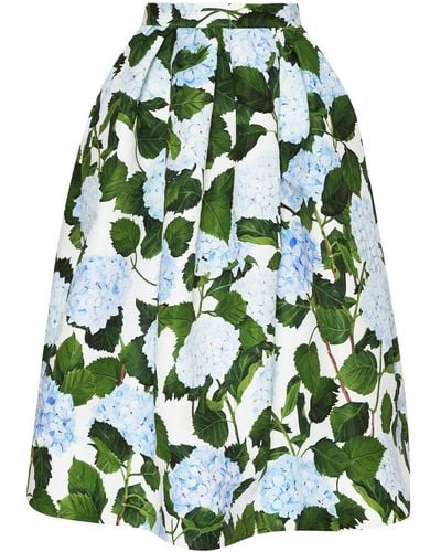 Oscar de la Renta Floral-print Belted Midi Skirt - Green