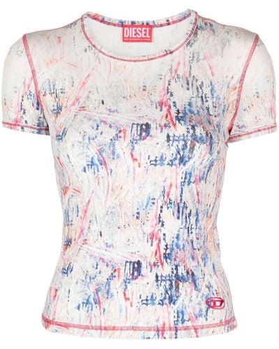 DIESEL T-ele-long-n1 T-shirt Met Abstract Patroon - Roze