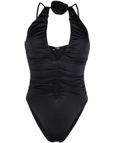 Noire Swimwear Floral-appliqué Ruched Swimsuit - Black