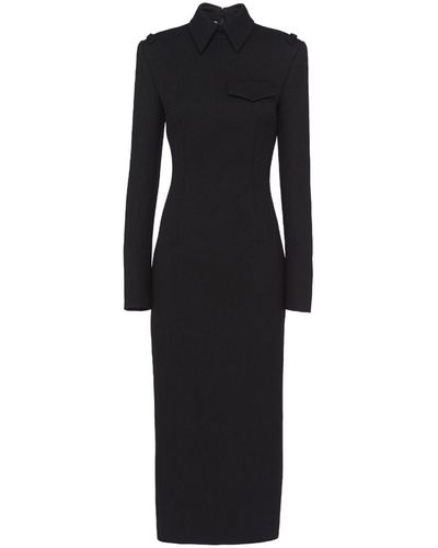 Prada Stretch Natté Wool Midi Dress - Black